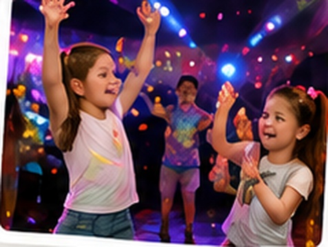 Children dancing under party lights