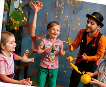 Circus performer entertaining children